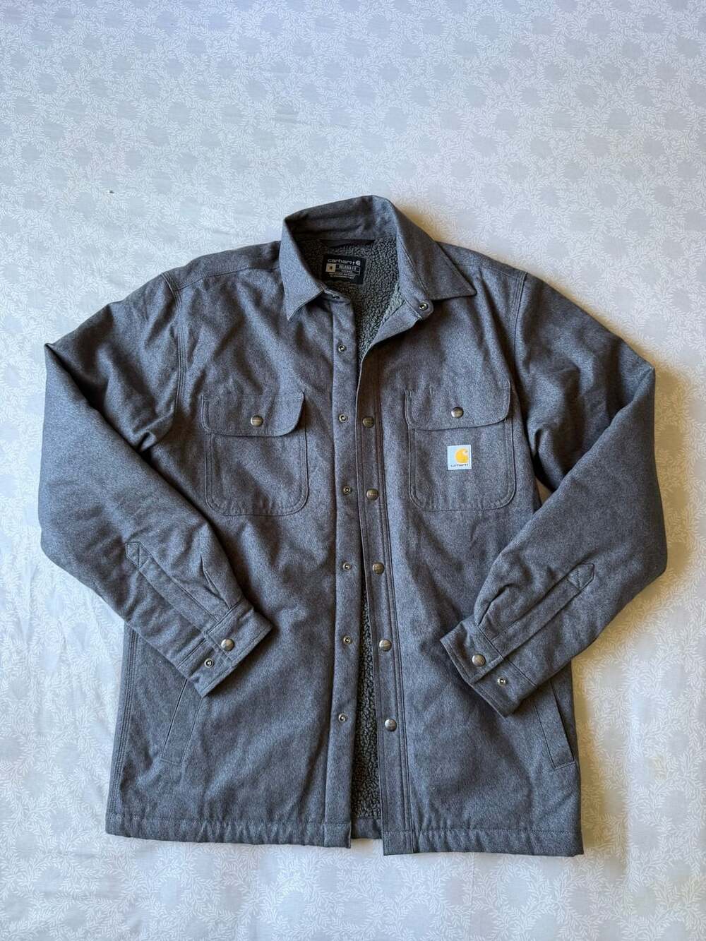 Carhartt Hubbard Shirt Jac Men's Size M Gray Sherpa Lined Flannel Jacket TJ4452